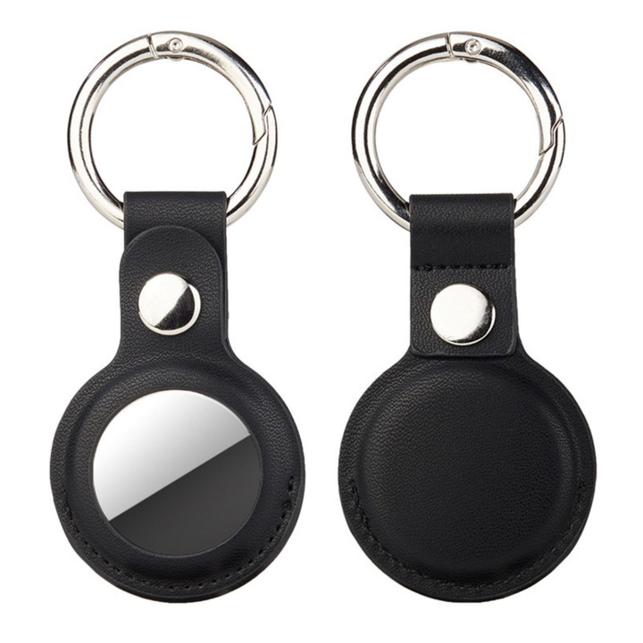 Husa pentru AirTag, Piele ecologica, 9x6cm, Negru