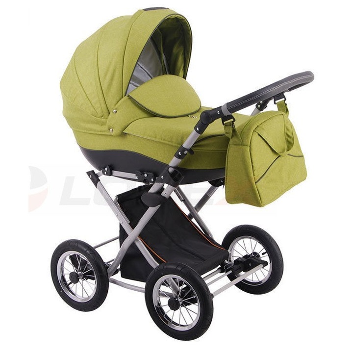 Детска количка, Lonex, Алуминий, 3-точков предпазен колан, Olive