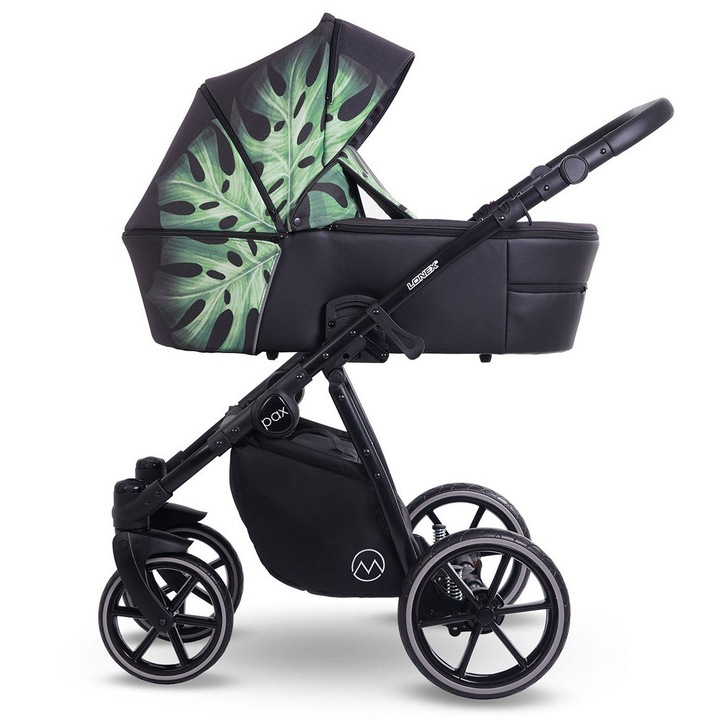 Детска количка, Lonex, Алуминий/Памук, Колела с гел, Противоударна, Черна