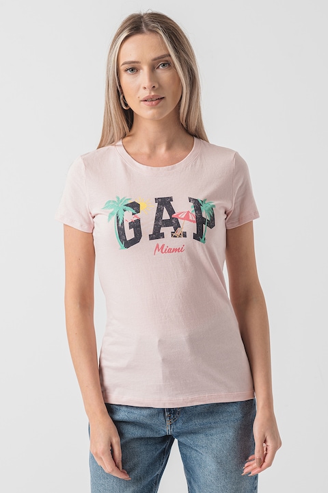 GAP, Tricou cu imprimeu logo, Roz pastel/Negru