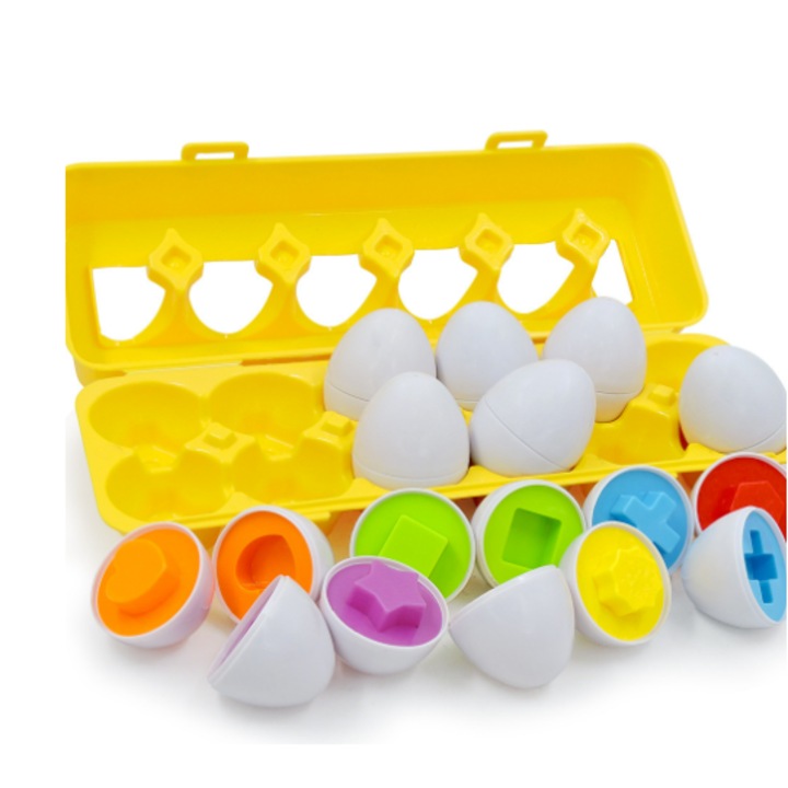 Комплект от 12 играчки Монтесори яйца, образователен пъзел, в кутия за съхранение, за деца 1-4 години