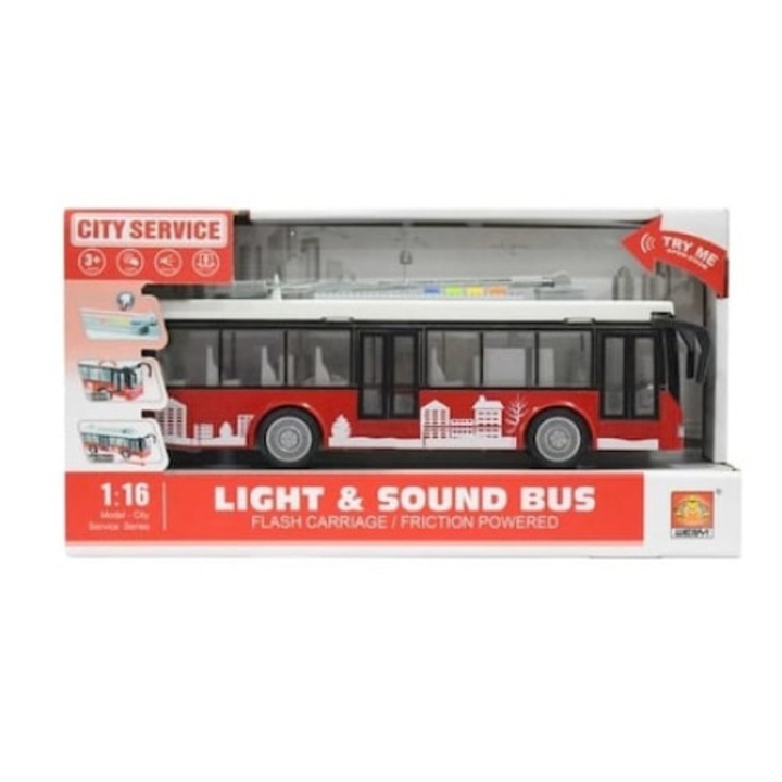 Autobuz interactiv QttvbTna, usi functionale, lumini si sunete, rosu, 28cm