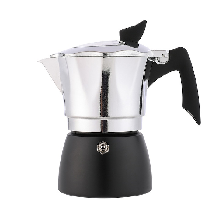 Espressor de cafea pentru aragaz, SIHOiSi, Aliaj de aluminiu, 300 ml, 18×19cm, Negru/Argintiu