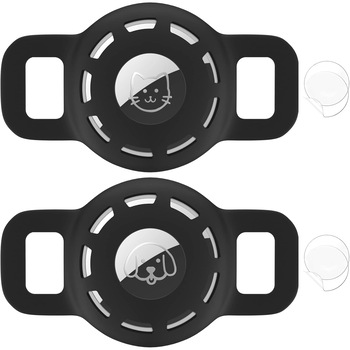 Set 2 huse de protectie pentru Apple AirTag pentru zgarda de caini, Sundiguer, Negru