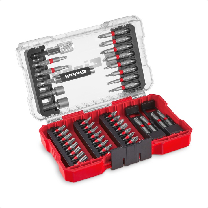 Set 42 biti Einhell M-CASE 49118953, 25 mm, biti 50 mm, suport magnetic, cheie tubulara, suport pentru biti cu schimbare rapida, cutie depozitare