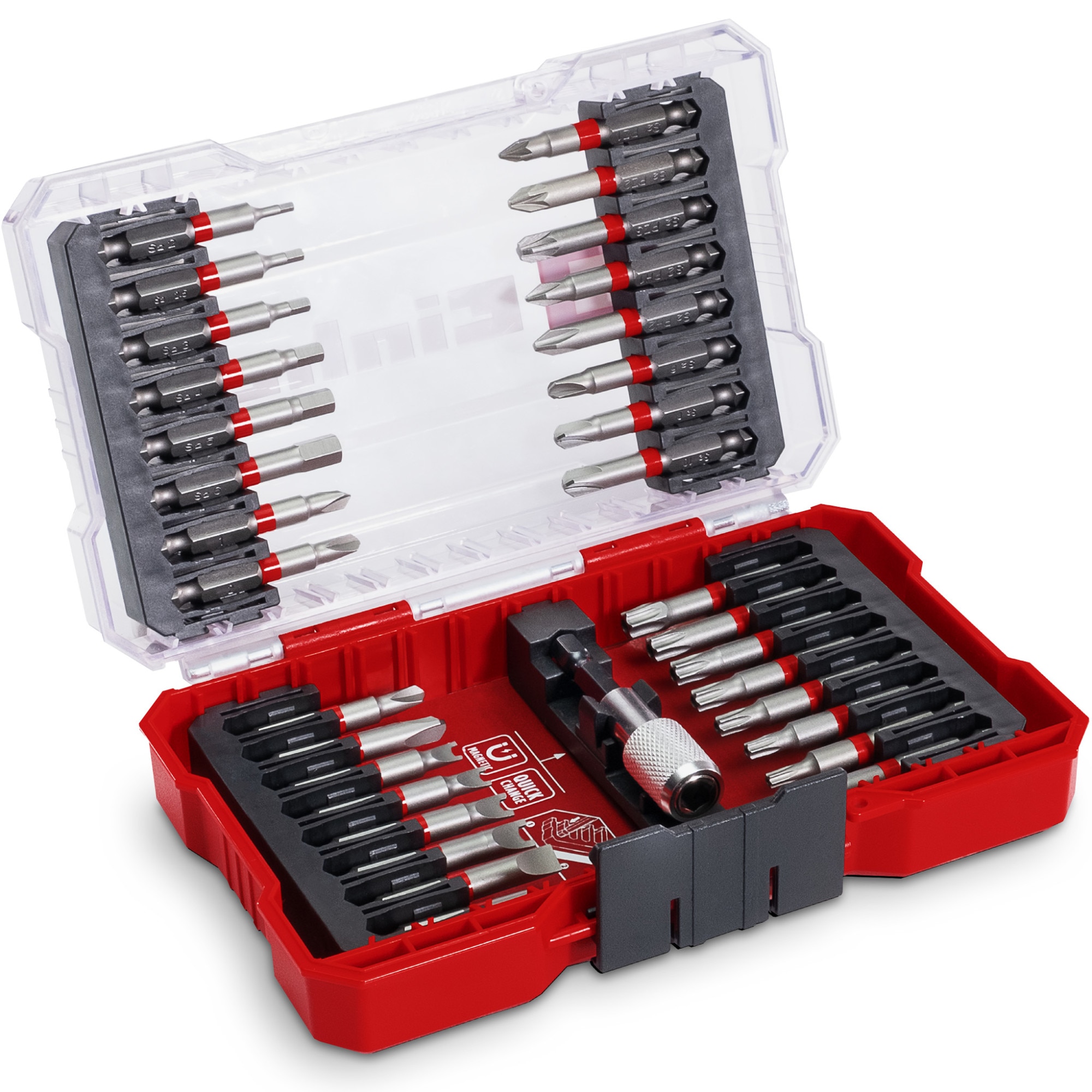 Set 33 biti Einhell M-CASE 49118903, 50 mm, suport biti cu schimbare rapida, cutie de depozitare