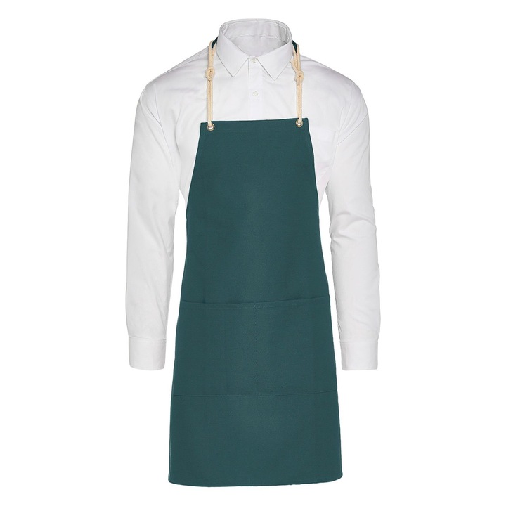 Sort de bucatarie Cord, Ronic, 100% bumbac, panza twill fina, buzunar frontal mare cu 2 compartimente, 80 x 70 cm, albastru