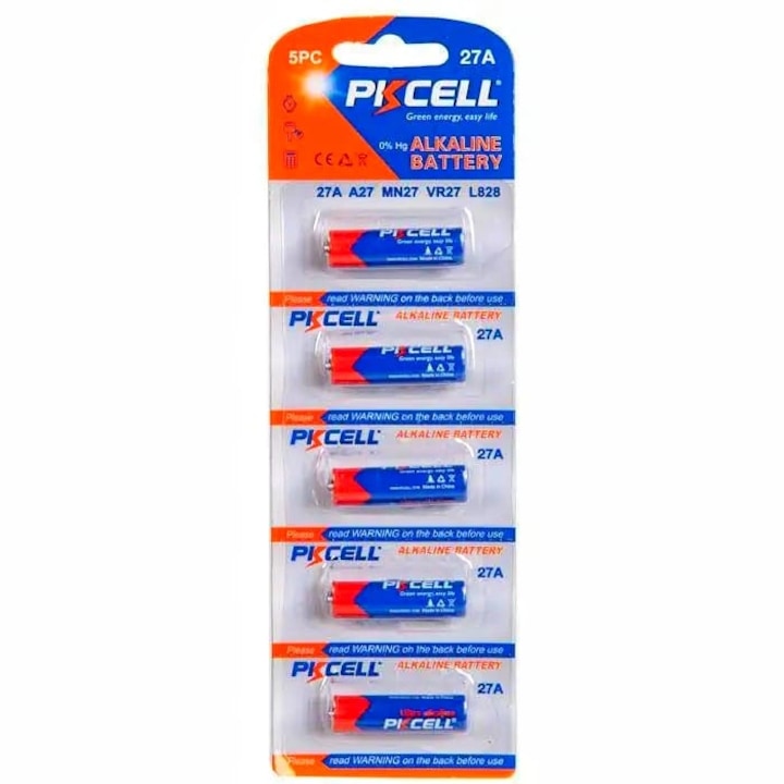 Set 5 baterii PKCELL 27A ultra alkaline 12V compatibil GP27A /L828 /MN27 /V27A 27A-5PC-PKCELL (616)