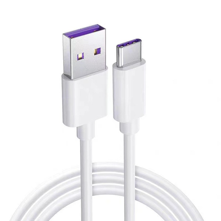 Кабел за данни и бързо зареждане, Axroad Mall, 2 м, Ток до 6A, 66W, Скорост на предаване 5Gbps, Интерфейс от USB към Type-C, Кабел за Samsung, Huawei, Xiaomi, Oppo, Издръжлив премиум материал, Бял