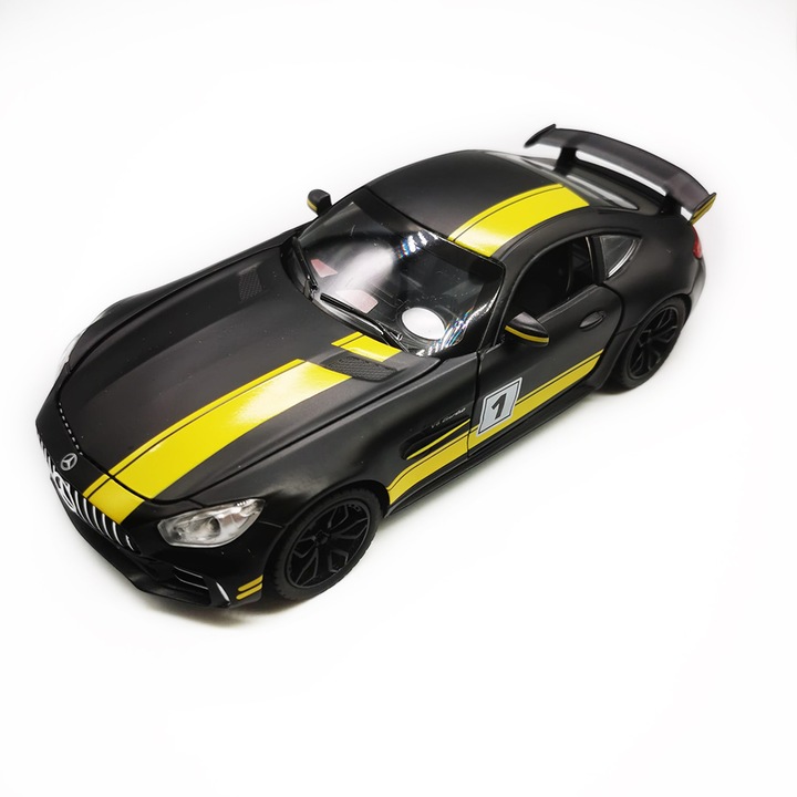 Mercedes CLK fém modell füsttel, fényekkel, hangokkal, nyitható ajtókkal, motorháztetővel, csomagtérajtóval, méretarány 1:32, 20 cm, fekete, VisionXXI