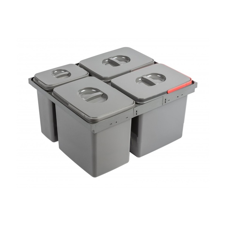 Cos de gunoi pentru mobilier de 600 mm, 3 x 15 L, 1 x 7 L, gri antracit