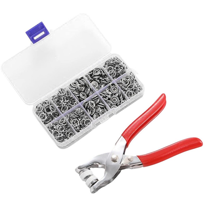 Set 100 Butoane metalice de cusut, JENUOS®, cu clesti si cutie de depozitare, procesul de placare, Instalare usoara, conceput pentru haine, Imbracaminte pentru copii, pulovere, bricolaj, Argintiu