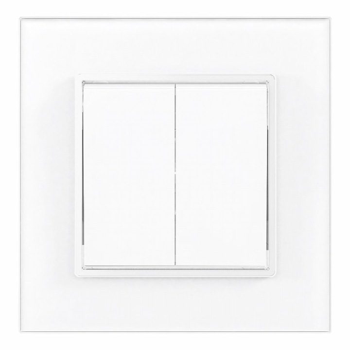 Intrerupator Dublu, Alb, cu Rama din Sticla, 86x86mm