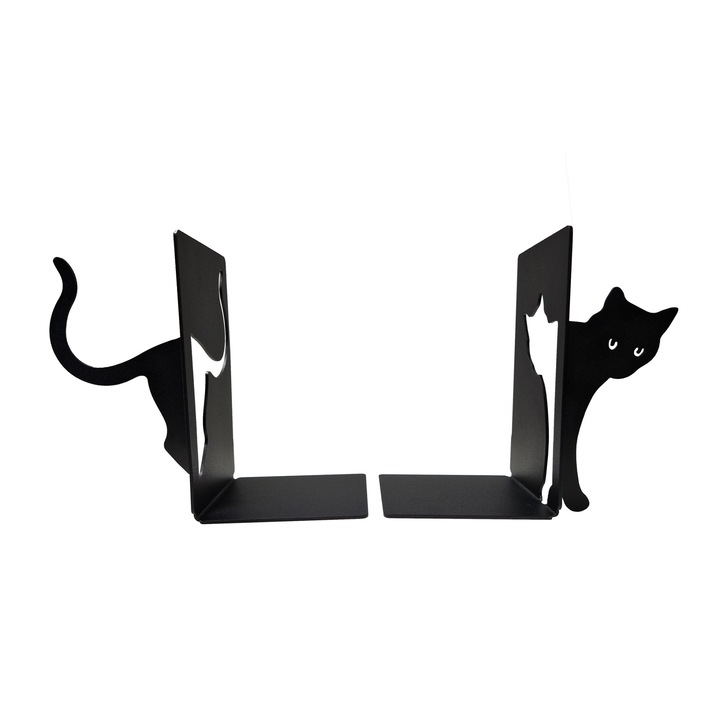 Macska könyvtámasz két darabos, 180x110 mm, fém, matt fekete