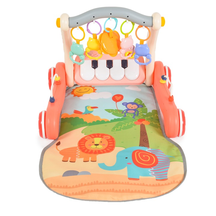 Играчка за прохождане Moni Toys, 2в1, Piano pink, 6 месеца +
