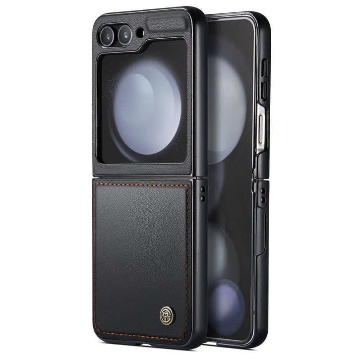 Калъф за Samsung Galaxy Z Flip5, CaseMe, мека и грапава текстурирана кожа в ръката, тип корпус, Черно