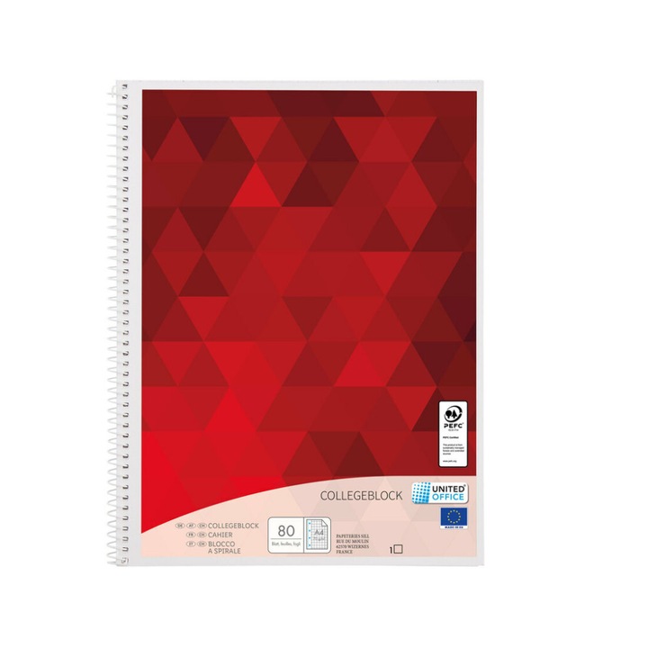 Caiet United Office, carton, reciclabil, A4, 80 coli, cu spira, matematica