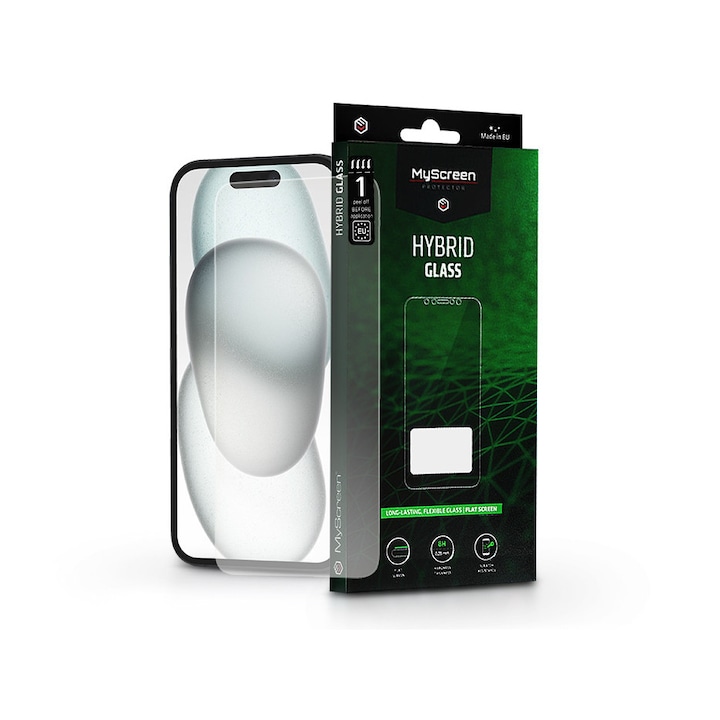 Apple iPhone 15/15 Pro гъвкав стъклен протектор за екран - MyScreen Protector Hybrid Glass Green - прозрачен