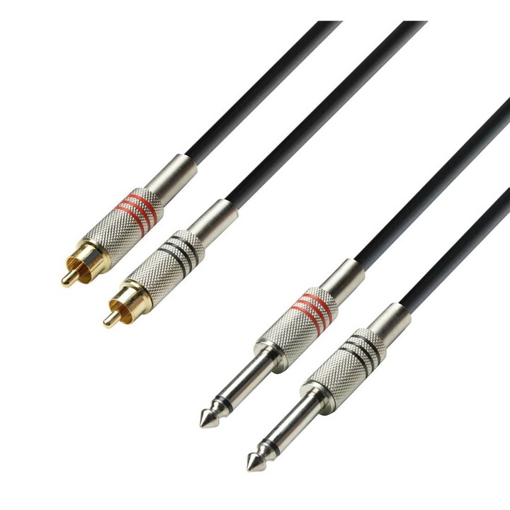 Kábel, Audio, 2xMONO 6, 3mm JACK(m), 2xRCA(m), 3m, Fekete