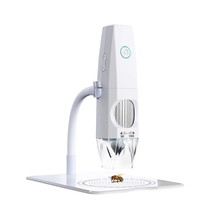 Микроскоп, 2MP, 1080P, WiFi, пластмаса, 50X-1000X, 8 LED, бял
