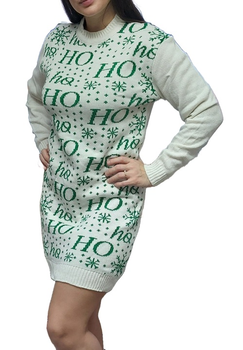 Rochie Craciunita, UraMag, Tricotata, Reni, Marime Unica, Alba