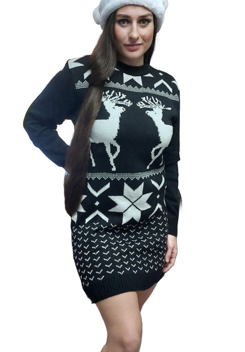 Rochie Craciunita, UraMag, Tricotata, Reni, Marime Unica, Negru