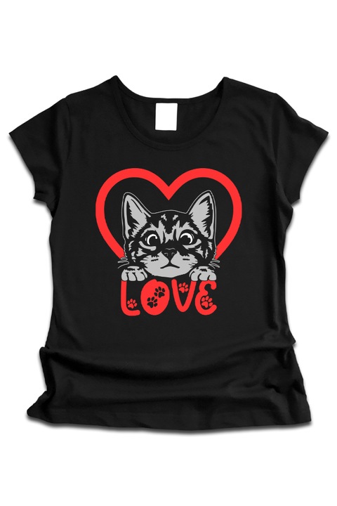 Дамска тениска, K-off, Cat Love, черна, XL