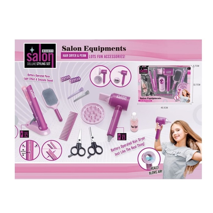 Set de jucarii, infrumusetare si coafura pentru fetite, Salon Beauty, cu Feon, Placa de par si alte accesorii