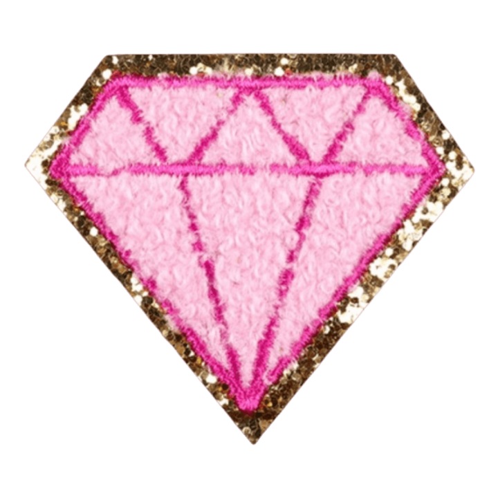 Petic textil brodat Diamant roz efect 3D 6.3x5.3 cm