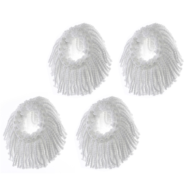 Set 4 x Rezerva din Microfibra pentru Mop Rotativ Bigshot, Diametru Suport Prindere din Plastic 16 cm, Alb