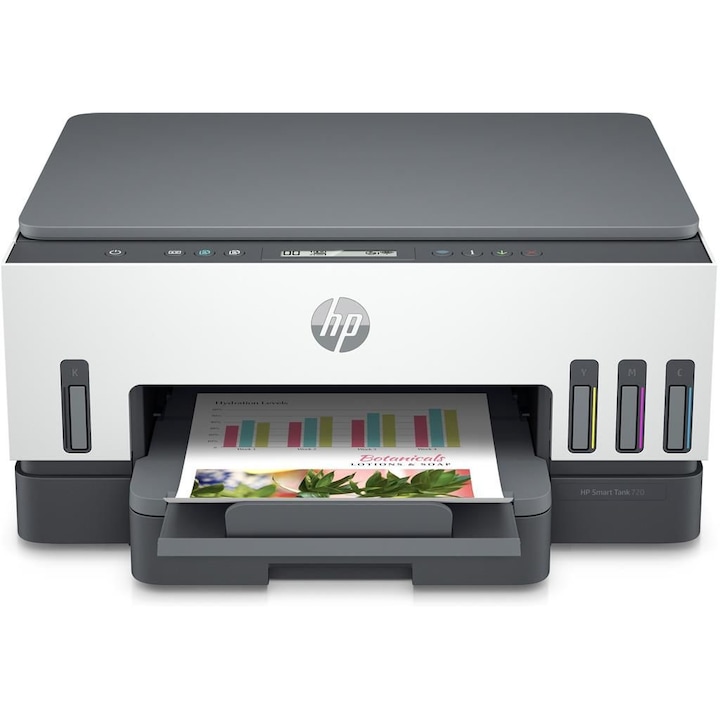 Imprimanta inkjet color HP Smart Tank 720, A4, USB 2.0, Wi-Fi, Bluetooth, 15 ppm negru, 9 ppm color