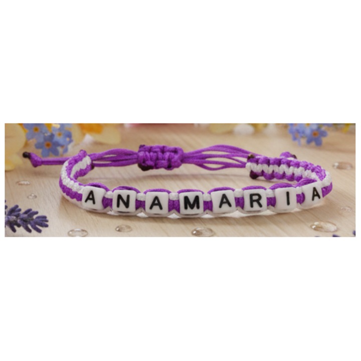 Bratara lucrata manual, Numele Anamaria, Mov, 7 mm
