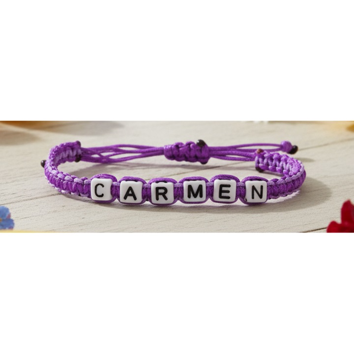 Bratara lucrata manual, Numele Carmen, Mov, 7 mm