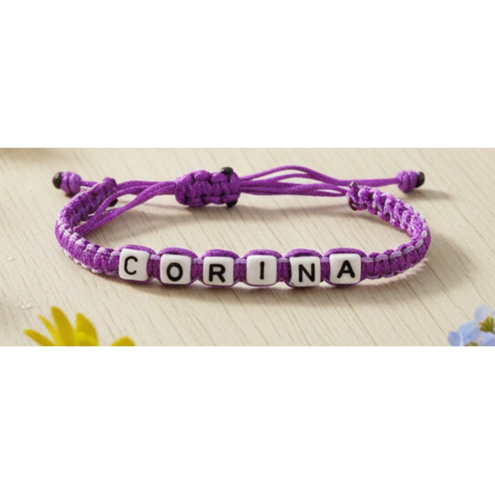Bratara lucrata manual, Numele Corina, Mov, 7 mm