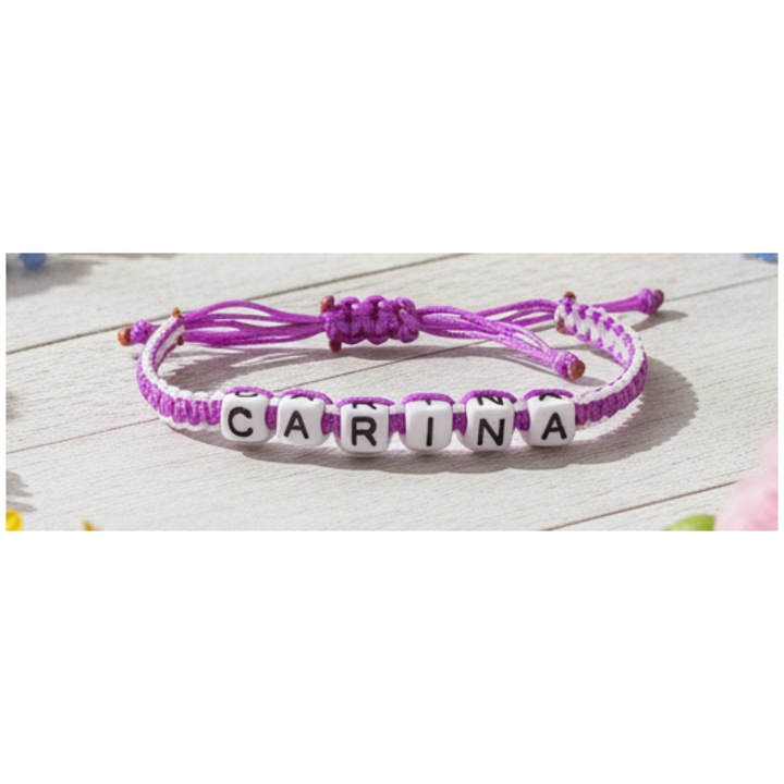 Bratara lucrata manual, Numele Carina, Mov, 7 mm