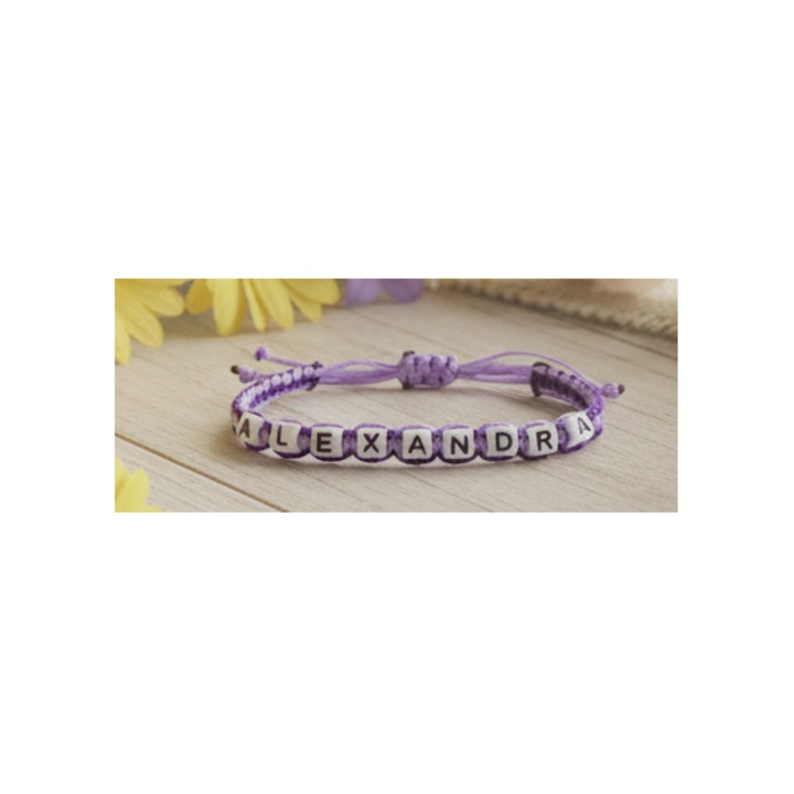 Bratara lucrata manual, Numele Alexandra, Mov, 7 mm