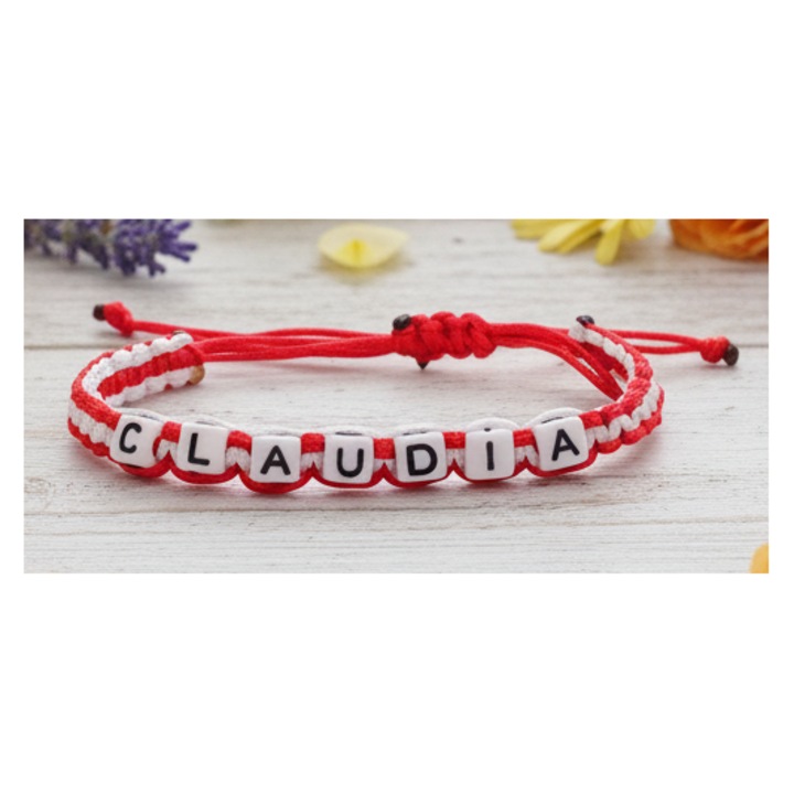 Bratara lucrata manual, Numele Claudia, Rosu, 7 mm