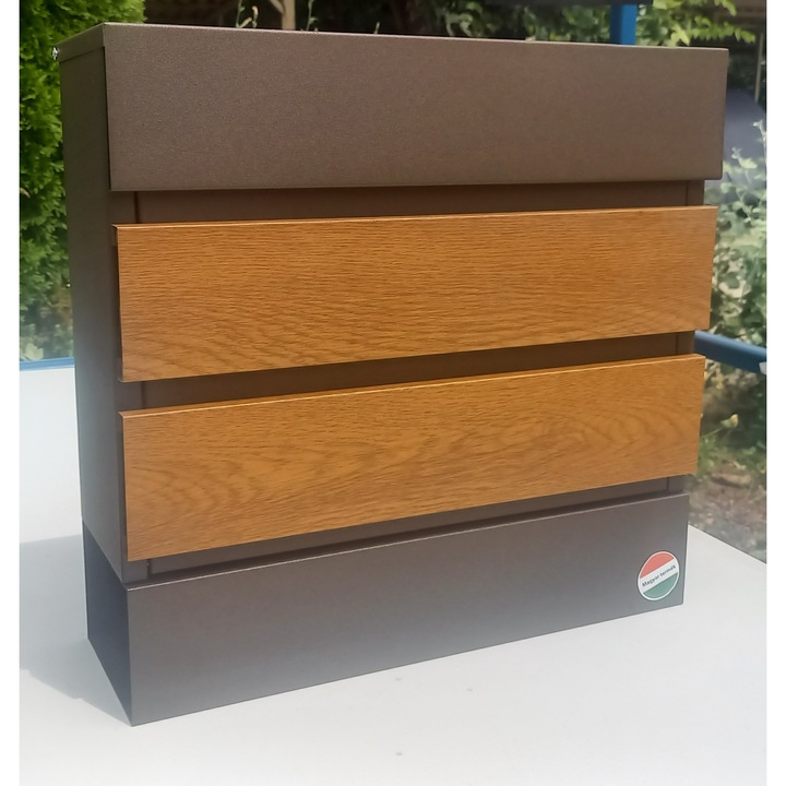 Cutie postala, Trezor, Metal/Lemn, Design III. Stejar, 340x350x115, Maro