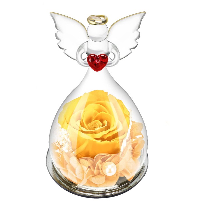 Trandafir criogenat in Inger de sticla, Party Chili®, aniversar, Ziua Indragostitilor, Galben