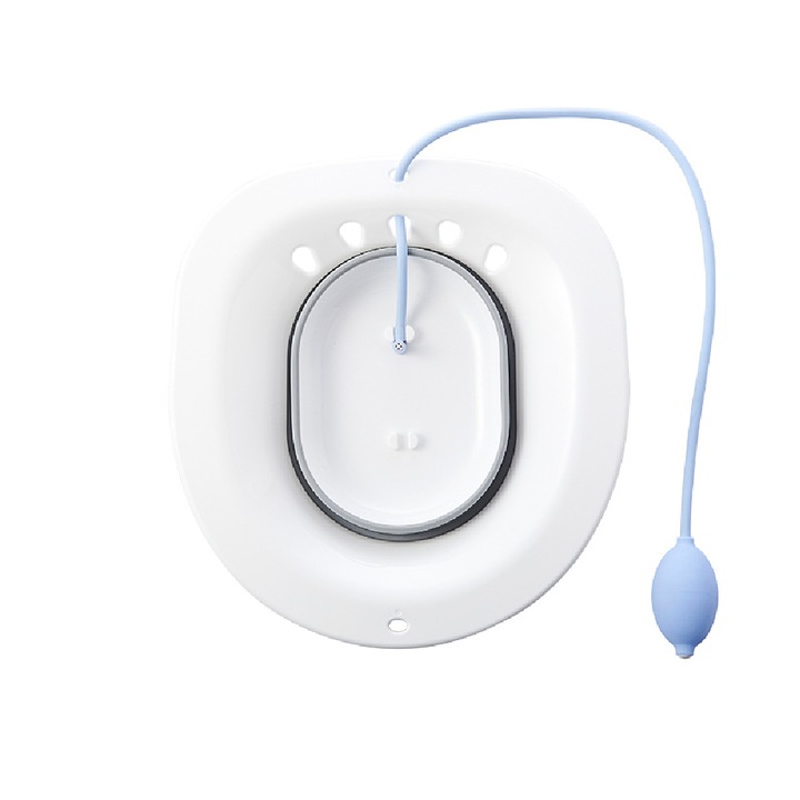 Сгъваема седяща вана Yefound®, за седяща вана, тоалетна чиния, пластмаса, бяло/сиво със син регулируем иригатор