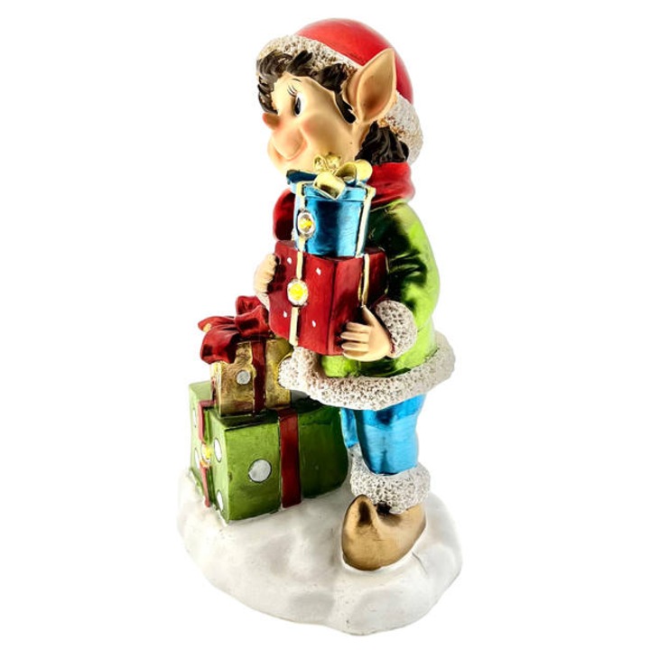 Elf de Craciun cu iluminare led interior si exterior in picioare 22*17*34