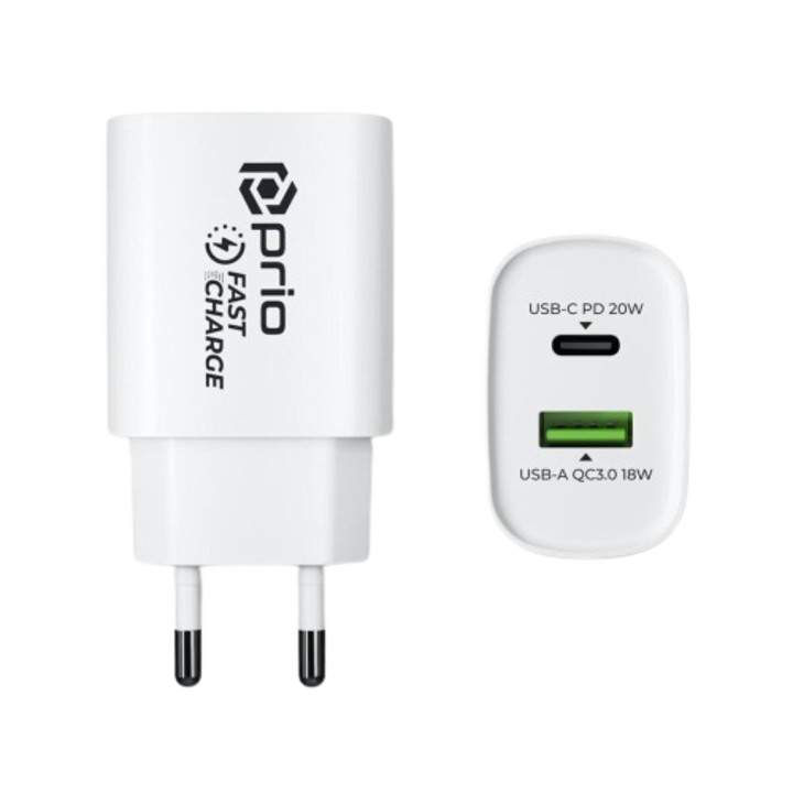 Fali töltő 20W PD, USB-C, + QC 3.0, USB-A, L297, fehér