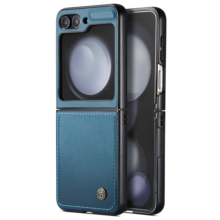 Калъф за Samsung Galaxy Z Flip5, CaseMe, мека и грапава текстурирана кожа в ръката, тип корпус, Син