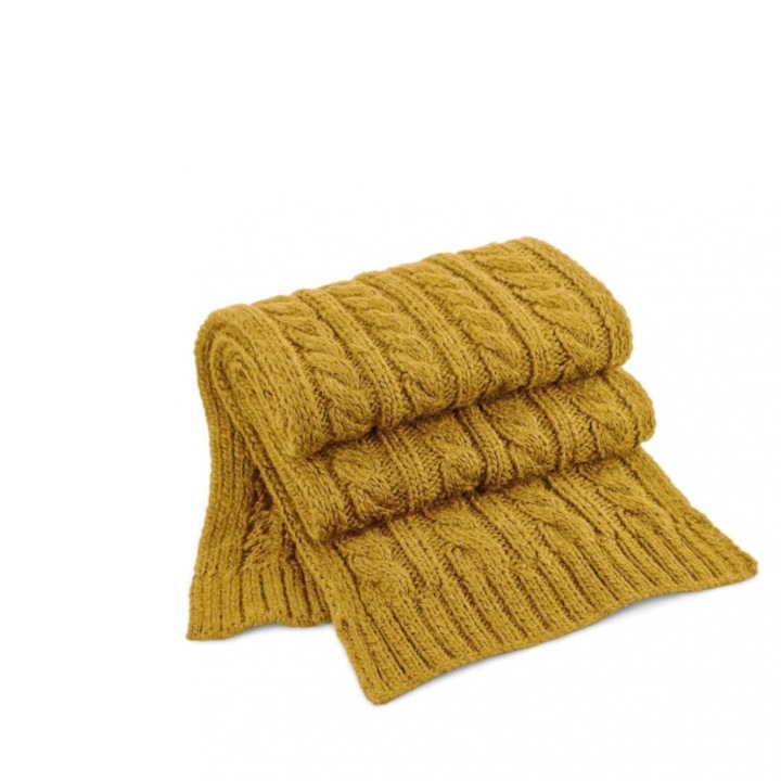 Set caciula si fular fluffy Tricotat dama, Premium, marime universala, galben/mustar