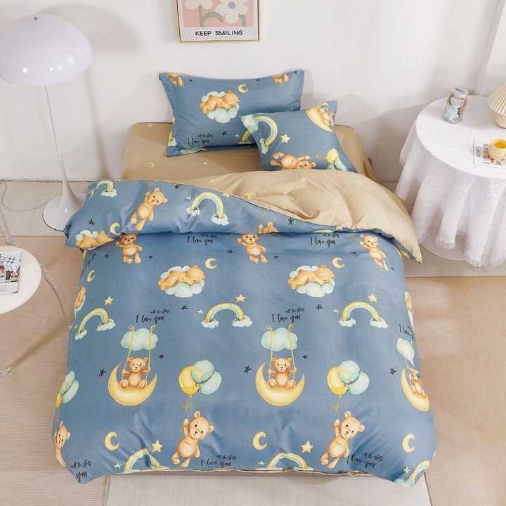 Ágyneműgarnitúra, 1 személyes, 140 x 200 cm, elasztikus, szatén bevonattal, 4 db, Casa de Vis, T60-85