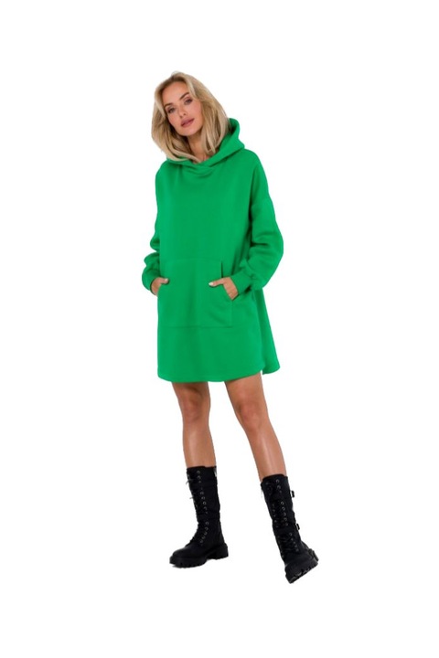 Рокля с качулка и кенгуру джоб, Зелен