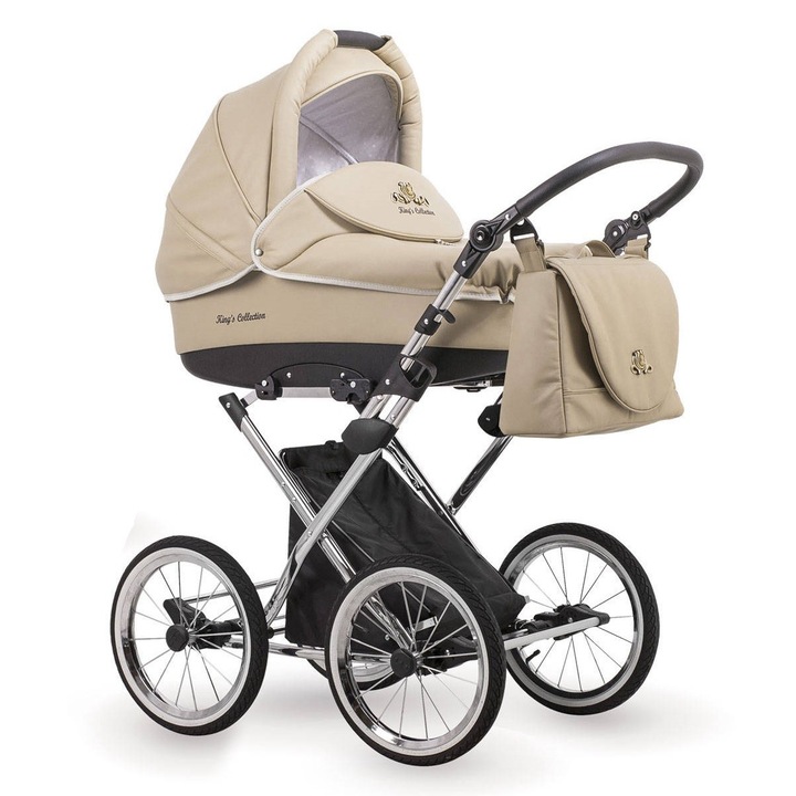 Детска количка, Lonex, Алуминий/Екологична кожа, 15.5 кг, Бежов