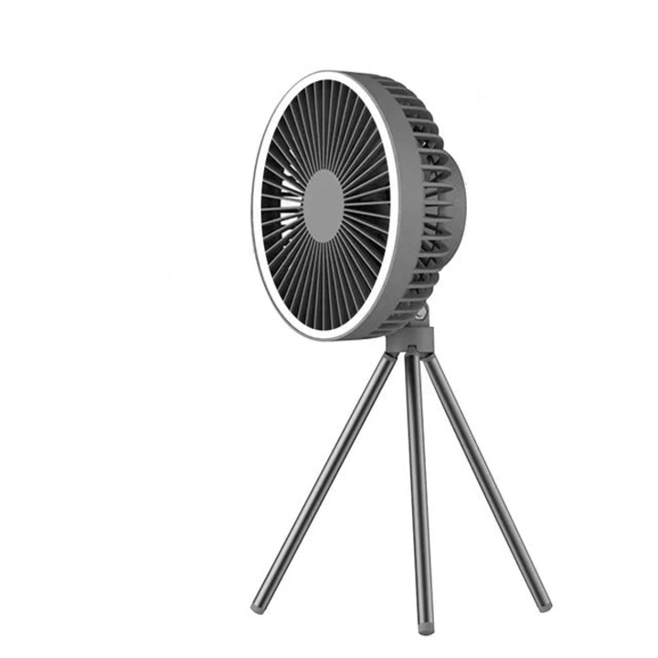 Вентилатор, 4W, 3 предавки, презареждащ се, USB кабел, със статив, сив