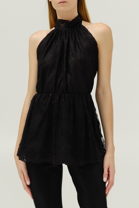 Top dama din dantela cu decolteu halter si decupaj la spate, marime universala, culoare neagra, LUMINA Fashion Italia