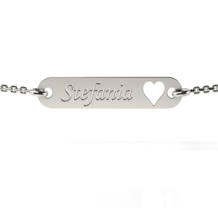 Bratara cu lantisor din aur alb model Placuta cu inimioara